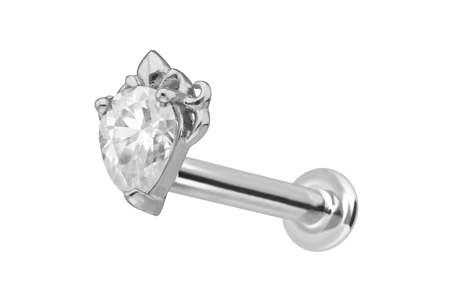 14 Karat Gold Labret Piercing mit Innengewinde MOISSANIT-TROPFEN